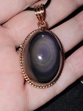 Large Rainbow Obsidian Pendant Necklace